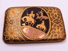 Antikes Zigarettenetui TOLEDO Don Quijotte Damascened Gold Inlay Cigarette Case