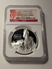 ❤️ Silber Tokelau 2014 Year Of The Horse 5 Dollars 1 Oz 999 Silber Münze Pferd