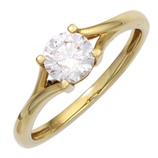 Damen Ring 333 Gold 8 Karat Gelbgold großer Zirkonia rund neu