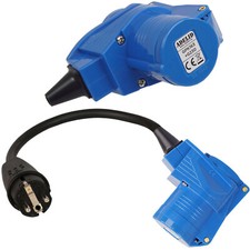 CEE Winkelkupplung mit Schukosteckdose Wohnwagen Camping Caravan Adapter