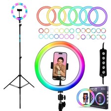RGB LED Ringlicht 210cm Stativ groß + Ring Light mit Handy Halterung BUNT Lampe