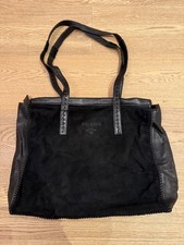 Schöne große Vintage PRADA Tote Bag Shopper Tasche Schwarz Leder & Wildleder  
