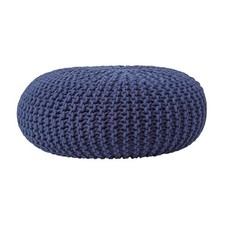 Navy Blue Knitted Pouffe Footstool 100% Cotton Bean Filled Seat for Living Room