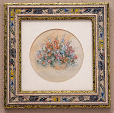 Gemälde Pastell-Bild Miniatur Blumenstillleben signiert, schön gerahmt