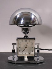 rh2/11  Art Déco Tischlampe mit Wecker  Frankreich ~ 1930