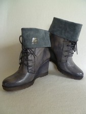 Mjus Leder Stiefeletten geschnürt Ankleboots Keilabsatz Umschlag Grau Gr 37 NEU 