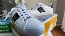 Philipp Plein PP Sneakers Damen 39 Luxury Design Weiss Schwarz Nieten Echt Leder