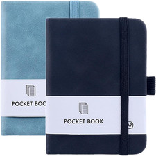 Notizbuch A7 2er Set Mini mit Gummizug Stifthalter 200 Seiten Schwarz Marineblau