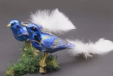 Antiker BAUMSCHMUCK  2x Vogel blau Clip mundgeblasenes Glas Handbemalung LAUSCHA