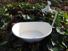 Wanne mit Deko-Wasserhahn Pflanzbottich Blumentopf Pflanzschale weiß 31 cm