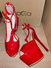 sexy 16 cm High Heel Sandalette mit Knöchelfessel  - Gr. 35- rot / Lack