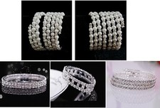 Hochzeit Armband Braut Strass  Armschmuck silber-farbig dehnbar 