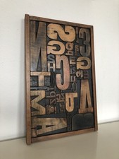 Vintage Setzkasten Lettern Holzbuchstaben Stempel Wandbild Collage Unikat
