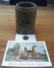Konvolut Bürgerbräu Augsburg - 0,5 L-Krug, Biermarke und Ansichtskarte