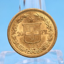 Schweiz 20 Franken 1883 Helvetia (2.) * 6,45 Gramm 900 Gold * Vz