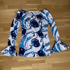 Hippie Schlager Kleid Kostüm weiß blau Volants Gr L 40/42/44