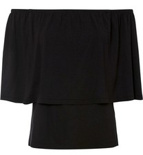 Neu Shirt mit Carmenausschnitt Gr. 36/38 Schwarz Damen Top Bluse Tunika Oberteil