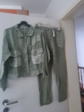 Damen 100% Leinen Anzug oliv