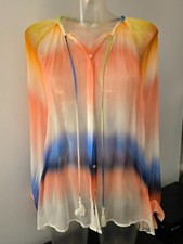 0039 Italy Shirt Blusenshirt Seide schwarz-blau-gelb-orange-creme Gr. M 139