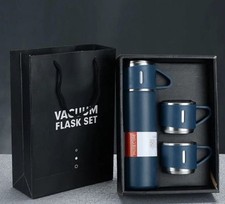 Isolierflasche Geschenkset Edelstahl Thermoflasche 3 Tassen blau, Geschenk