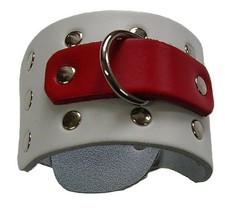 Designer Lederarmband weiß-rot mit Ziernieten  & Ring Hochwertiger Lederschutz
