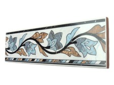 Fliesen Bordüren 23x6,7cm Fliesenbordüre Ukelele gris hellblau Rankenmuster