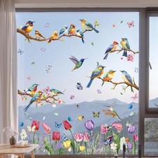 8 Stück Fensterbilder 15 Vögel auf Ast Blumen Fensteraufkleber Fenster Sticker