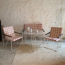 Design Möbelset I Sitzgruppe Gartenmöbel I 50er Jahre I Metall I Glastisch