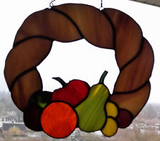 ? TIFFANY GLAS, KRANZ, FENSTERBILD DEKO - *OBST KRANZ* (ca.  24cm x 21cm)