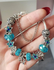 Edles BETTEL ARMBAND 925 SILBER ZIRKONIA Charm Sicherheitskette Murano Anhänger