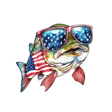 4x red white blue fish sticker