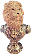 Löwen Büste Statue - Deko Figur Skulptur Löwe Kopf Uniform H: 31 cm gold 