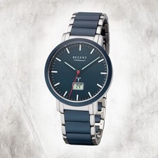 Regent Metall Herren Uhr FR-254 Analog-Digital Armbanduhr blau Funkuhr URFR254