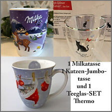 Jumbo Tasse Kaffeebecher Katze Kätzchen Weihnachten Ambiente Teeglas Thermo SET