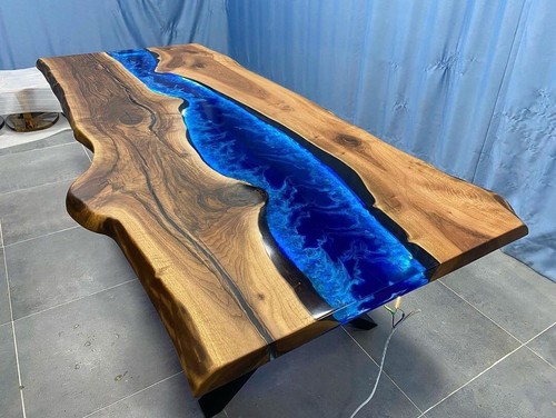 Blue epoxy river table - epoxy,