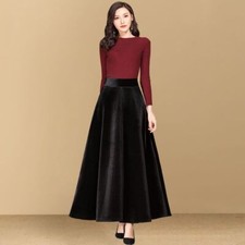 Damen Einfarbig Samt Midirock