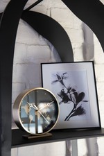 J-Line Tischuhr Analog Glas Schwarz/Goldfarben 15,6 cm H