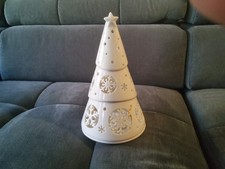 Partylite Teelichthalter Weihnachtsbaum  mit Schneeflocken Weiß gebraucht
