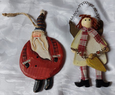 2 Holzfiguren klein zum Hängen Christbaumschmuck Nikolaus / Schutzengel -