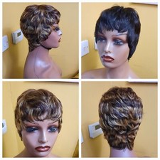 100% Echt Brasilianisches Echthaar Totenkopf Cap Style Pixie Cut Perücke in Schwarz