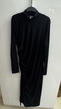 NEU Orig H&M Kleid XL 40 42 Lang Schwarz Weich ENG gerafft Maxi Sehr Lang Rolli