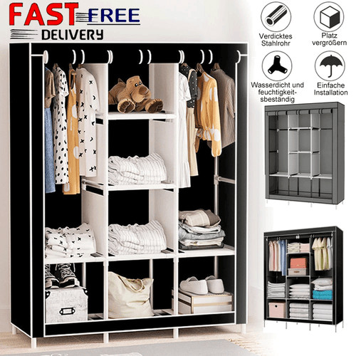 Stoff kleiderschrank schwarz - stoff,
