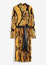 Zipfel-Kleid Gr. 40/42 Gelb Schwarz Midi Casual-Kleid Langarm Freizeitkleid Neu*