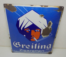 Original Stark Gewölbtes Greiling Zigaretten Emailschild Ungereinigter Fund