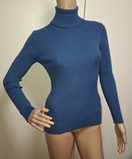 Damen Feinripp Ripp-Strick Rollkragen Pullover in Blau Gr. M NEU