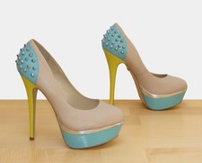 klasse Buffalo Tricolor Plateau High-Heel Pumps m. Nieten Stacheln Gr. 39