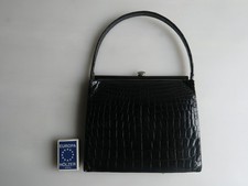Handtasche Abendtasche Leder Kroko schwarz Vintage, ca. 19x17 cm