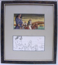 MICHEL PIERRET - Originalzeichnung und zugehöriger Druck in einer Collage