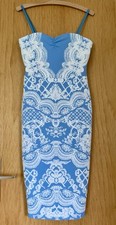 Lipsy London Kleid Abendkleid Bodycon-Stil blau aufgedruckte Spitze 38 wie neu