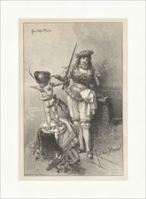 Auf die Mensur Schwerter Kampf Helm Engel Hermann Vogel Plauen Holzstich E 10593